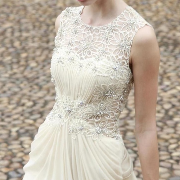 Ecru Embroidered A Line Gown - Picture 5 of 8